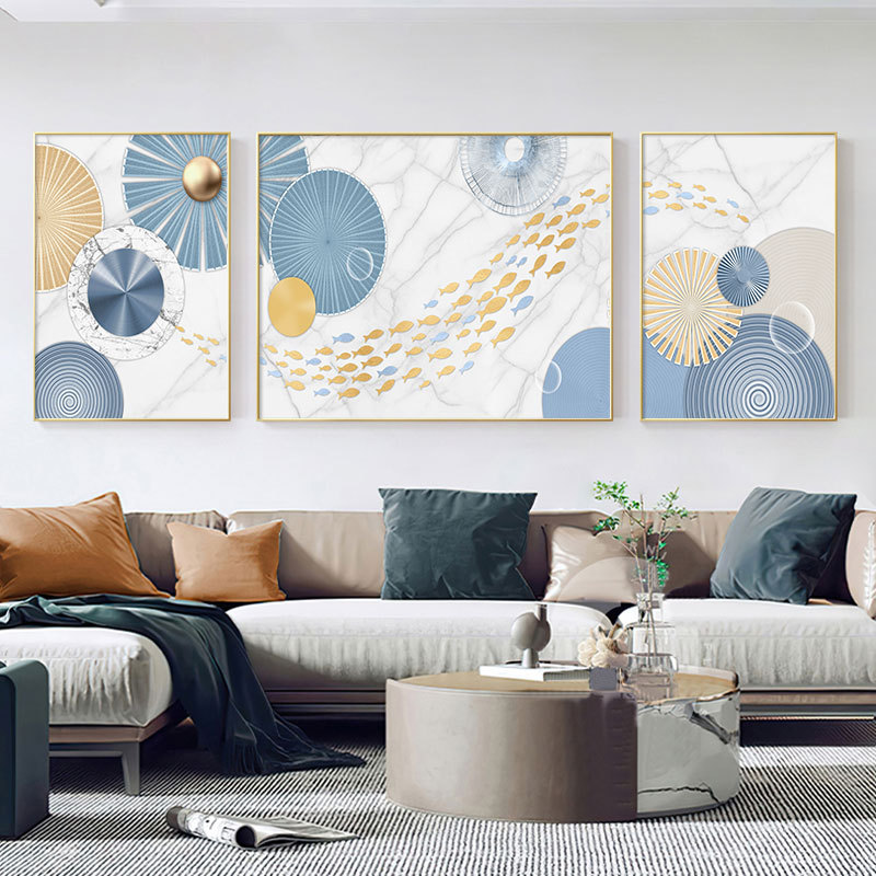 客厅装饰画现代简约沙发背景墙挂画大气墙画晶瓷北欧三联画壁画