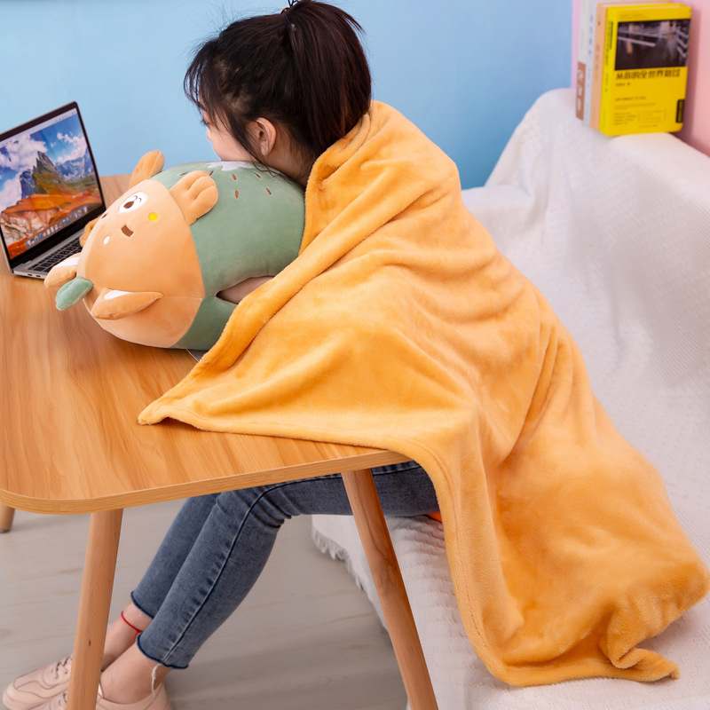 Cute Cartoon Plush Three-in-One Air Conditioning Blanket Hand Warmer Pillow and Blanket Office Lunch Break Pillow Factory in Stock Wholesale