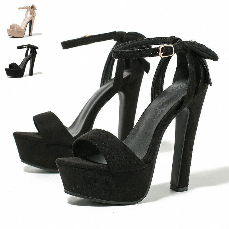 新款时尚粗跟高跟鞋防水台凉鞋百搭前后一字带蝴蝶结女鞋一件代发