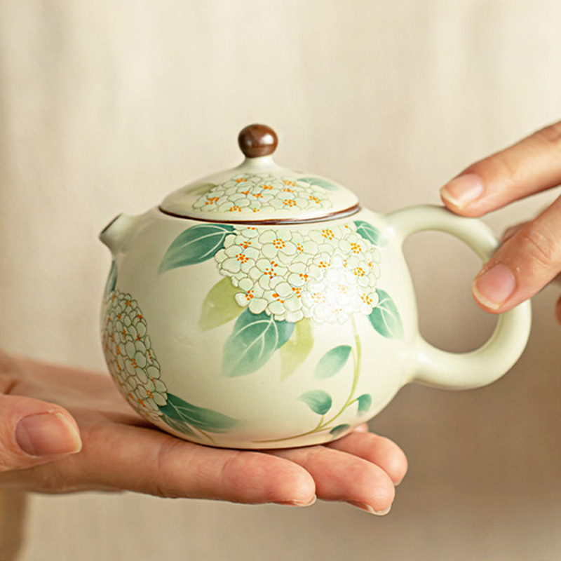 绣球花汝窑茶壶开片陶瓷茶具可养河豚西施壶泡茶壶家用简约功夫茶