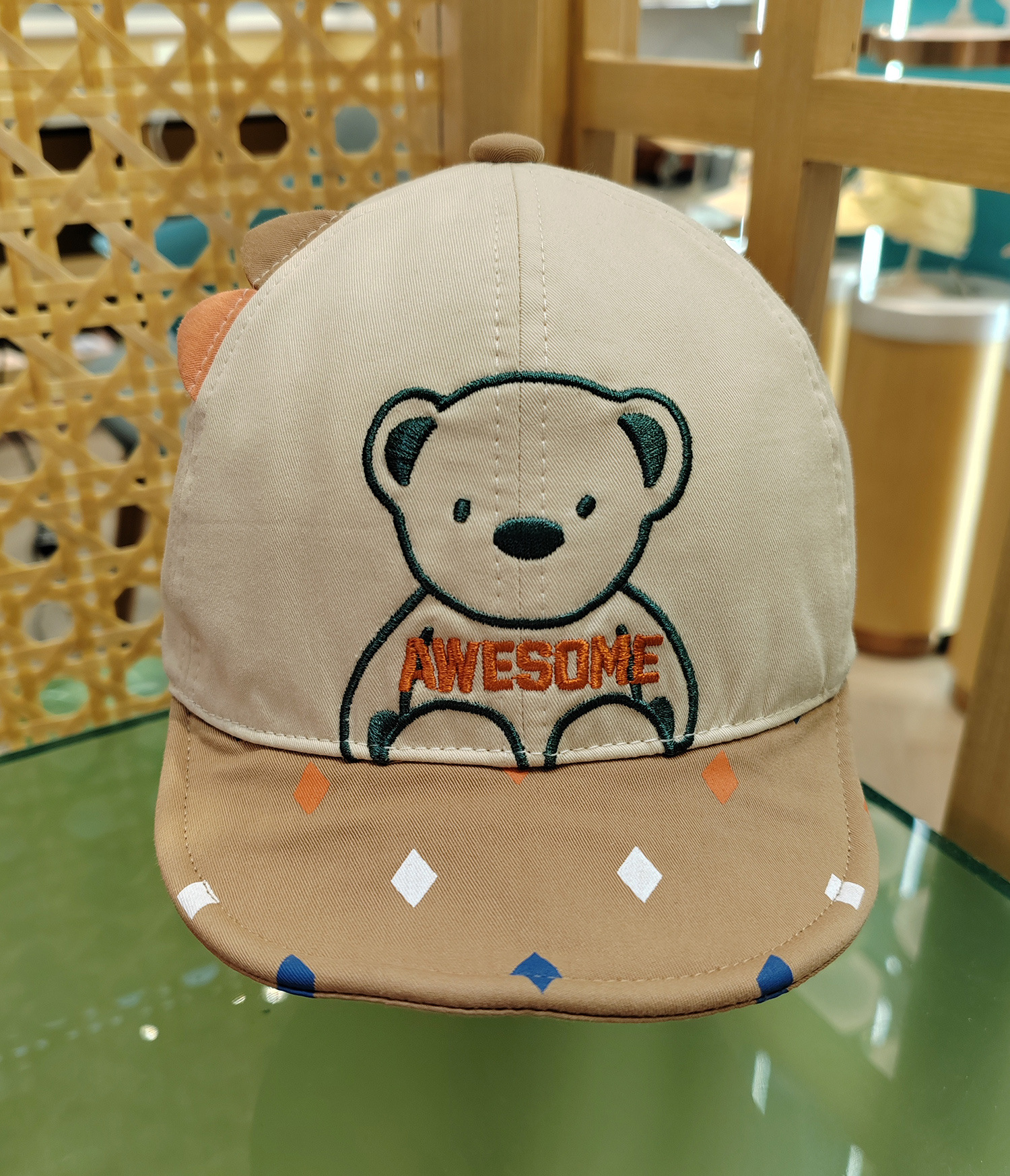 Children's Hat Peaked Cap Dudula Children's Sun Hat Colorful Rhombus Pattern Bear with Tongue Hat