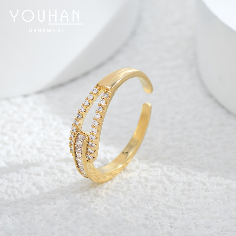 Light Luxury Full Zirconium Double Layer Index Finger Ring Female Ins Style High Sense Special-Interest Design Exquisite Ring Opening Fashion Temperament