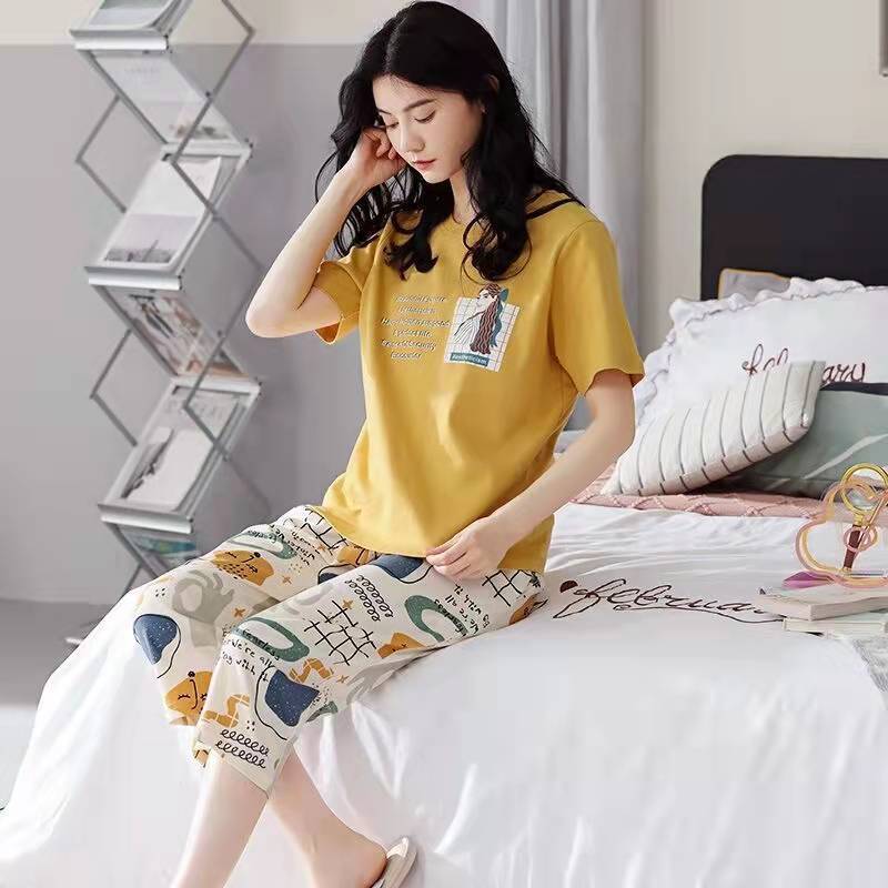 Cross-Border Wholesale Short Sleeve Pajamas Women's Summer Suit Korean-Style Cute Extra Large Size Soft Spring and Summer Pajamas Two-Piece Suit