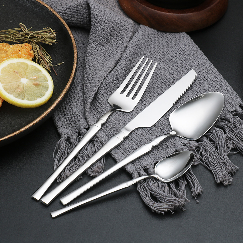 Amazon Cross-Border Stainless Steel Western Tableware Knife, Fork and Spoon Small Waist Four Main Pieces Steak Knife and Fork Good-looking Suit