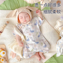 新生儿连体衣婴儿衣服宝宝哈衣夏季纱布短袖和尚服薄款连体衣爬服