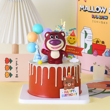 韩式ins风烘焙蛋糕装饰可爱戴生日帽草莓熊摆件儿童派对甜品插件