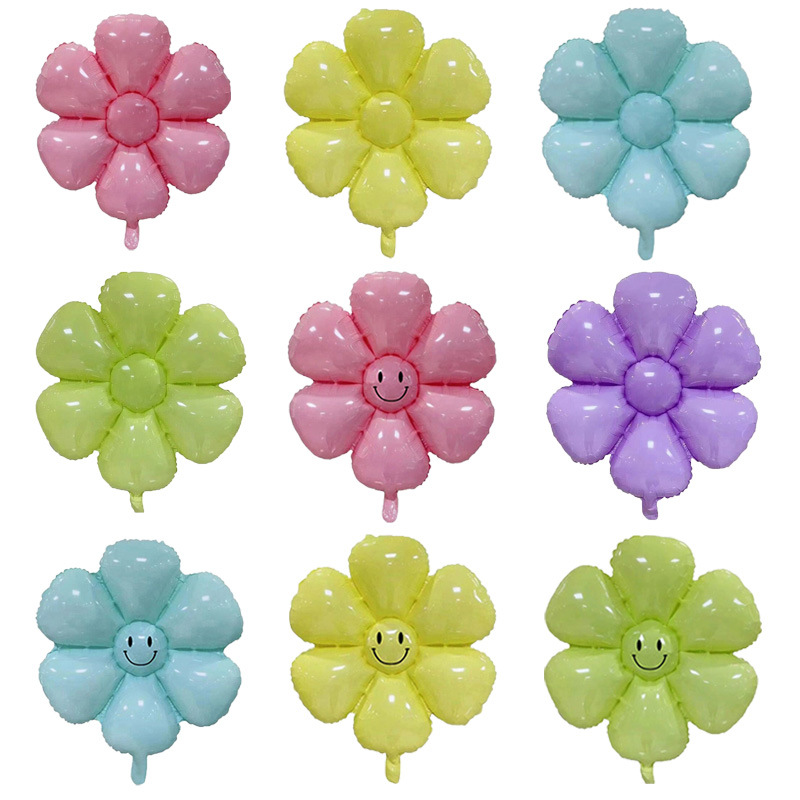 Large Macaron Daisy Smiley Face Children's Party Background Decoration Aluminum Film Balloon Banquet Photo Hand-Held Props