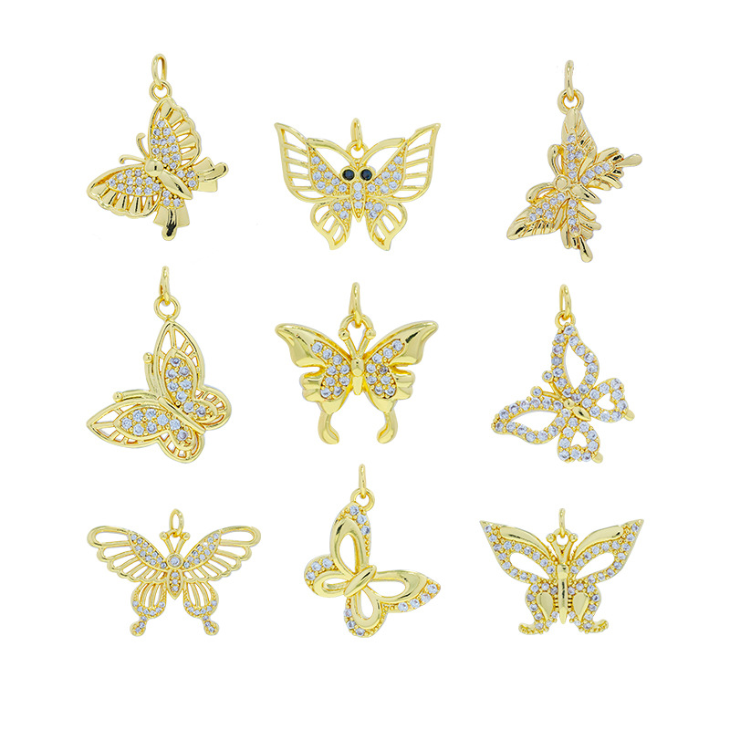 In Stock Wholesale Micro Rhinestone Butterfly Series DIY Micro-Inlaid Ornament Copper Accessories Ornament Accessories 18K Real Gold Plating