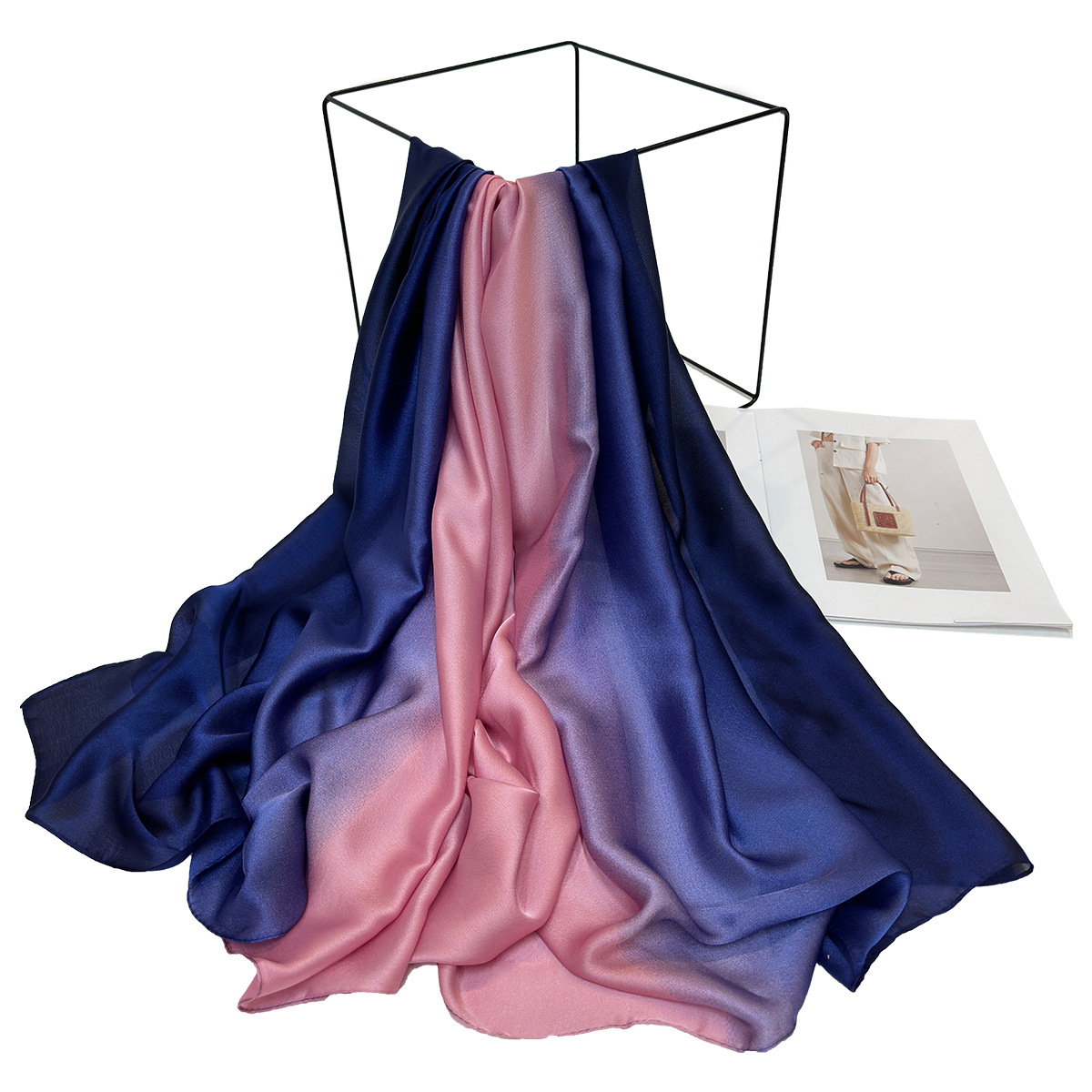 New European and American Export Advanced Fashion All-Match Silk-like Satin Gradient Color Scarf Shawl Factory Wholesale