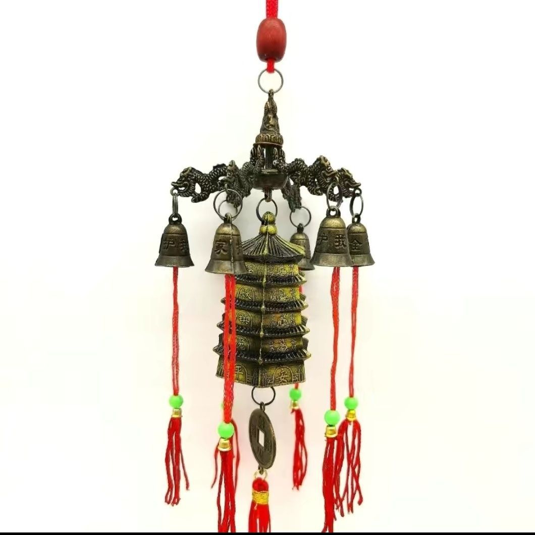 屋檐风铃豪宅屋檐门口农村挂饰六龙铜钟合金风铃六角铃铛-阿里巴巴