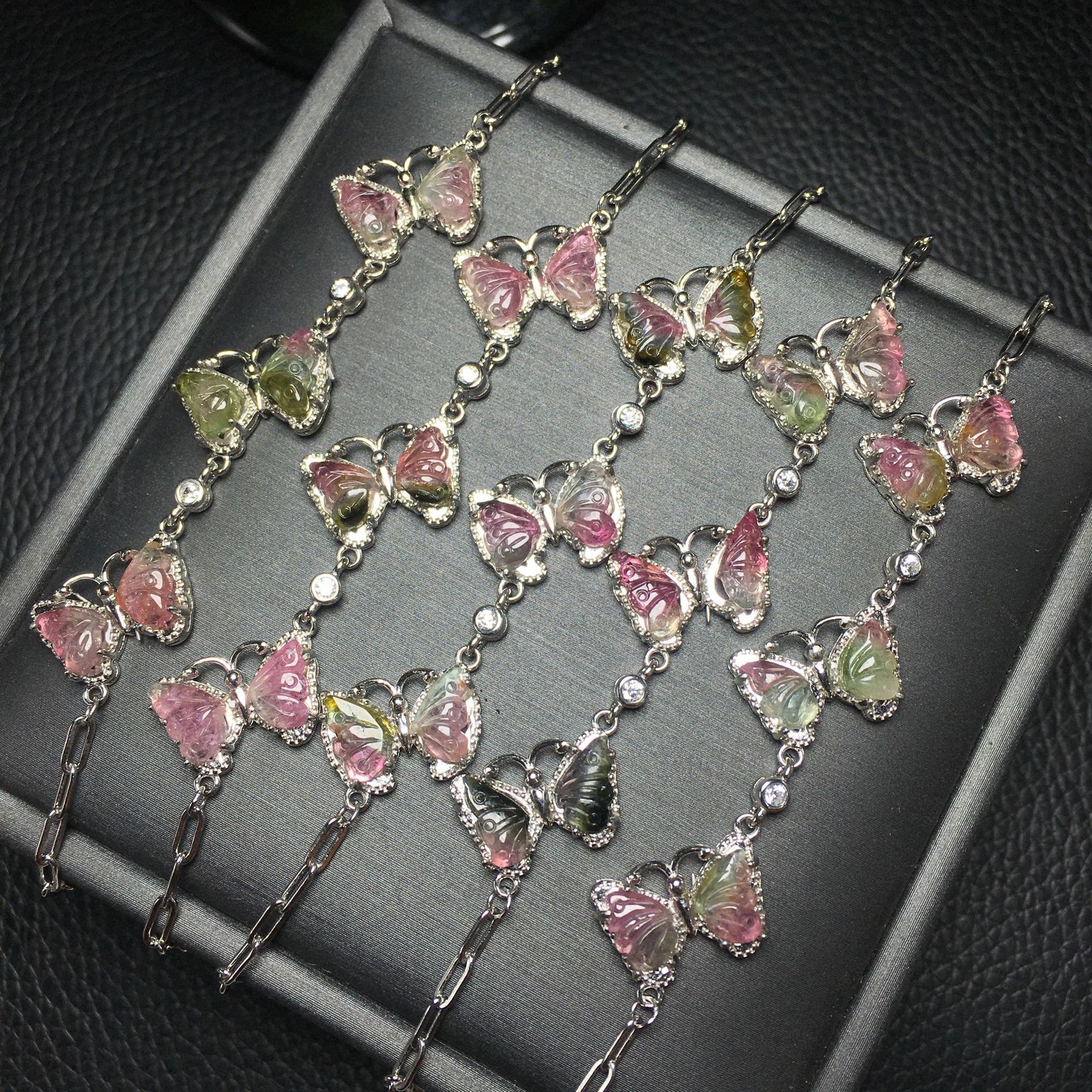 天然西瓜碧玺蝴蝶手链,s925银镶嵌,时尚精美气质高品质超仙范