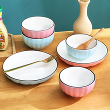 菜盘吃面南瓜套装碗盘饭碗碗碟创意碟子汤碗陶瓷家用日式碗盘子