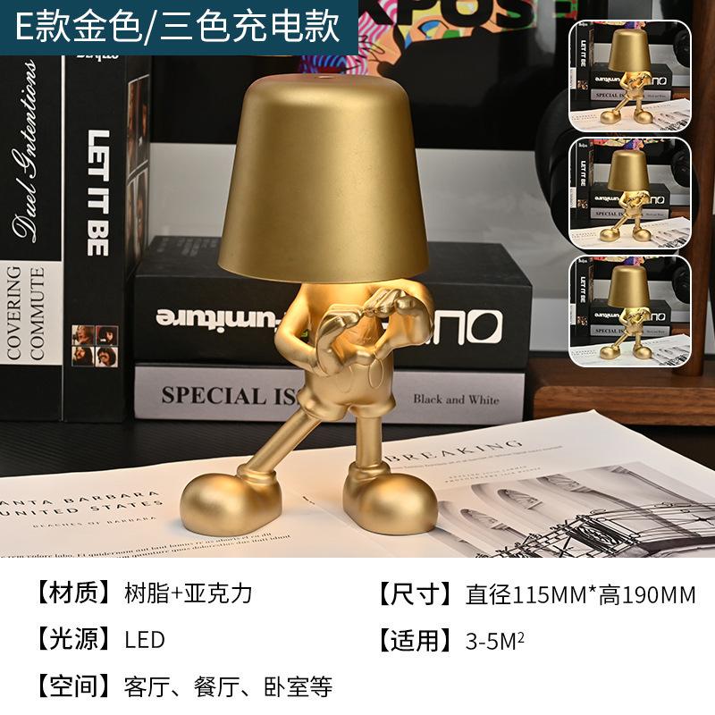 New Product Small Gold Statue Touch Charging Lamp Study and Bedroom Bedside Small Night Lamp Italian Ins Decoration Resin Lamp