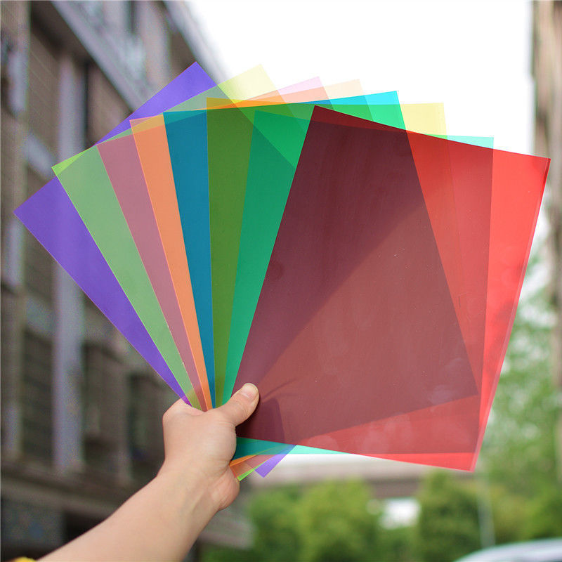 彩色玻璃纸a4规格透明塑料片pvc片材儿童diy制作折纸彩纸卡纸材料