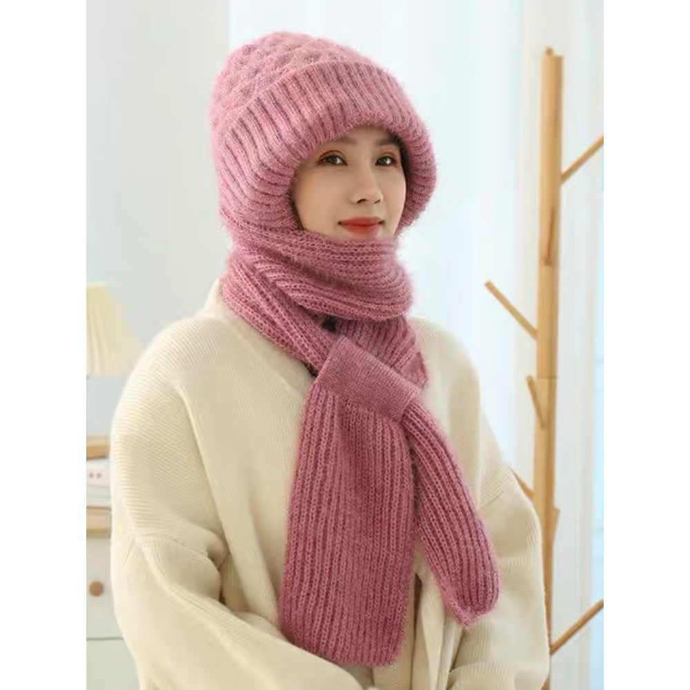 加绒加厚冬天帽子围巾一体护耳雷锋帽骑电动车东北防寒帽防风保暖