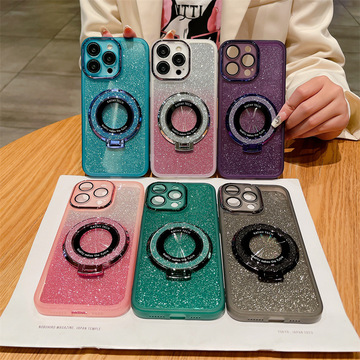 适用苹果15promax手机壳iphone13透明渐变12闪粉磁吸支架全包软壳