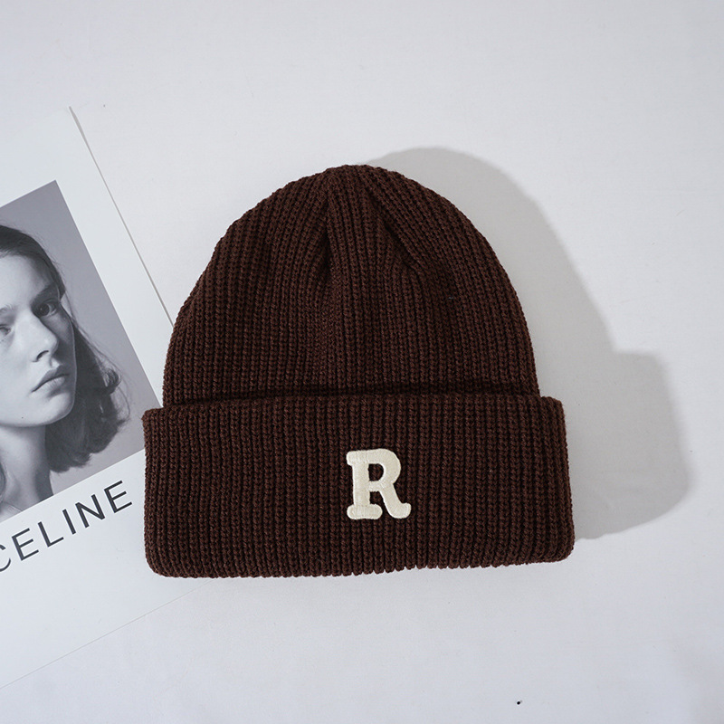 Hat Female Autumn and Winter Wild Warm Wool Hat Korean Ins Internet Celebrity R Letter Knitted Hat Klein Blue Sleeve Cap