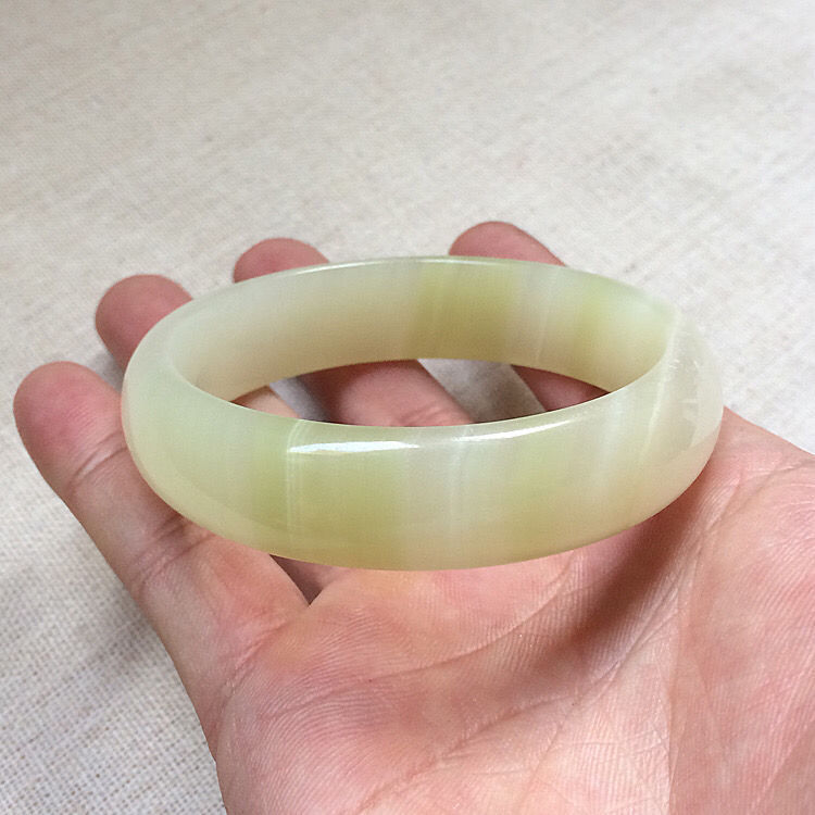 珠宝阿富汗缠丝玉手镯冰种蚕丝玉镯手镯子玉石镯女款镯子玉器扁条