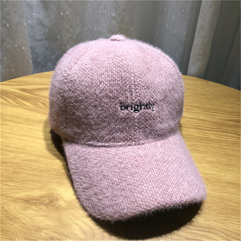 Korean-Style Thick Warm Rabbit Fur Blended Baseball Cap Women's Autumn and Winter Embroidered Letters Fashion Fashion Warm Keeping Peaked Cap