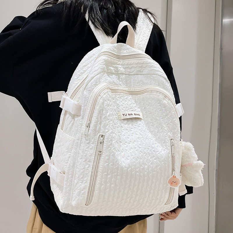 Schoolbag Female College Student Niche Design Bubble Plaid Japanese Sweet Girl Backpack Casual Bag Middle School Student