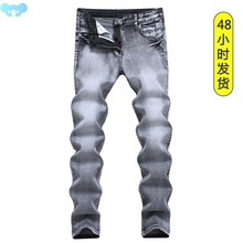 2019 Euro Stretch Jeans Straight pants men Slim denim jeansq