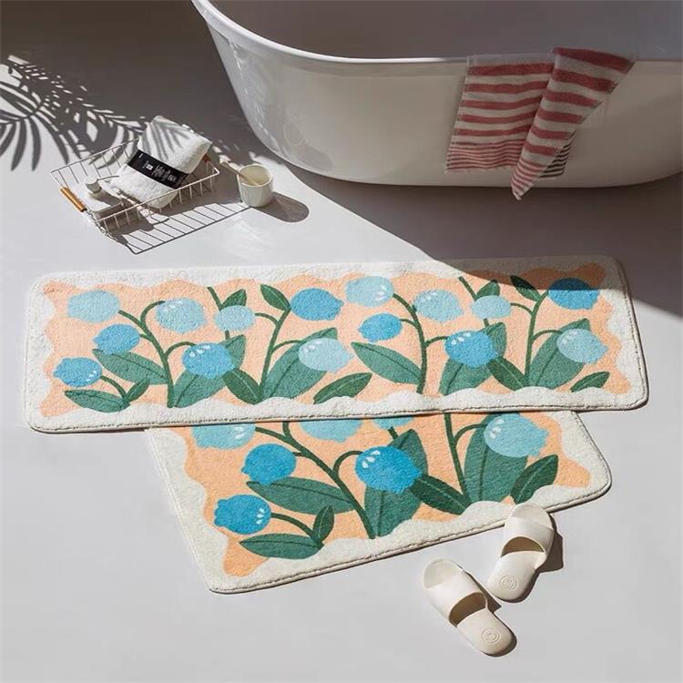 Cross-Border Cashmere Flower Absorbent Floor Mat Bathroom Door Bedside Foot Carpet Bathroom Door Non-Slip Floor Mat