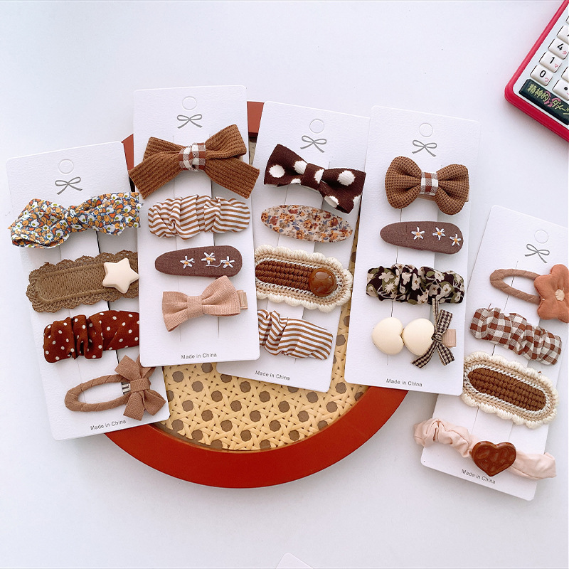 New 4 Chocolate All-Match Fabric Bow Girl's Heart Barrettes Side Clip Korean Style Sweet Hair Pin Hair Accessories