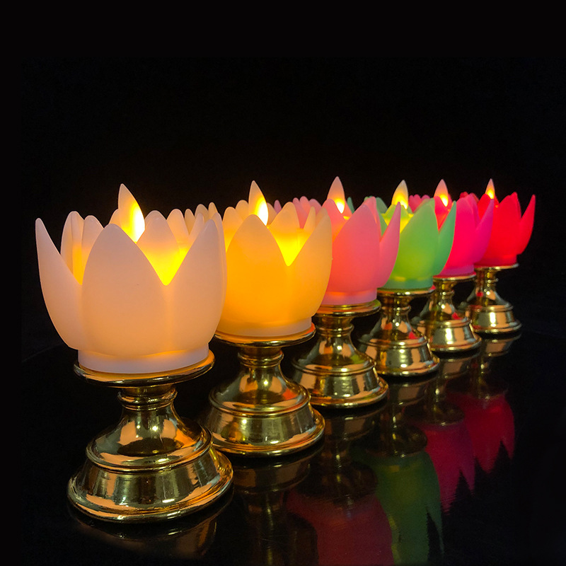 Gold Bottom Colorful Lotus Lights Led Simulation Candle