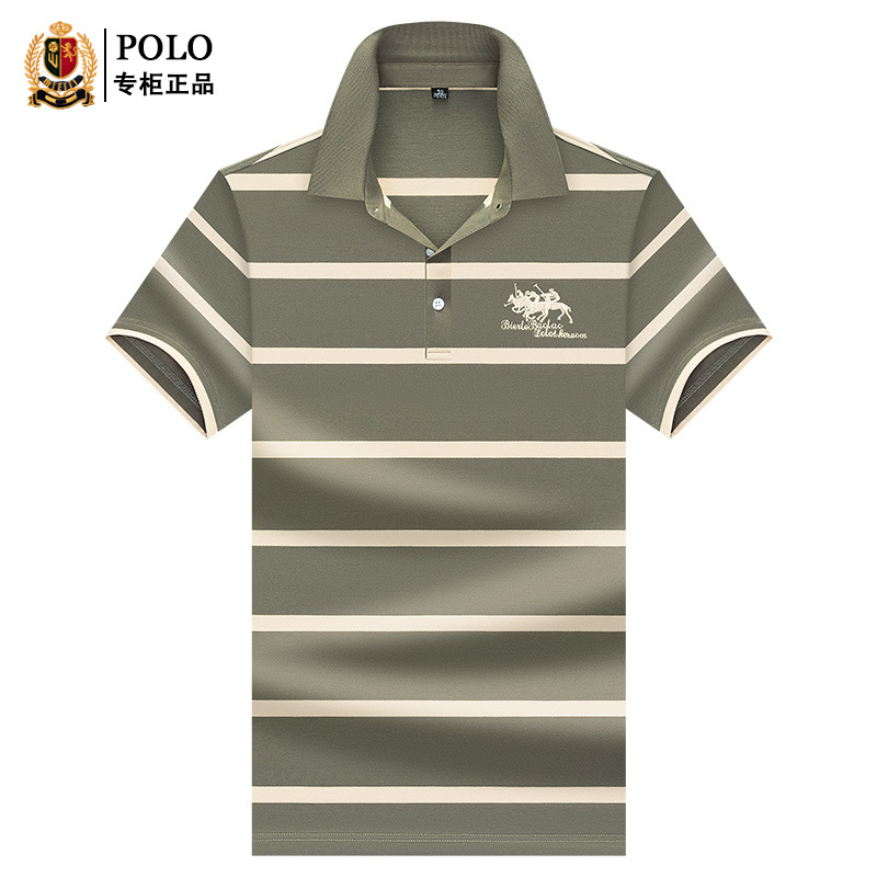 保罗新品夏季薄款男式polo衫条纹宽松绣花男短袖纯棉翻领男式t恤