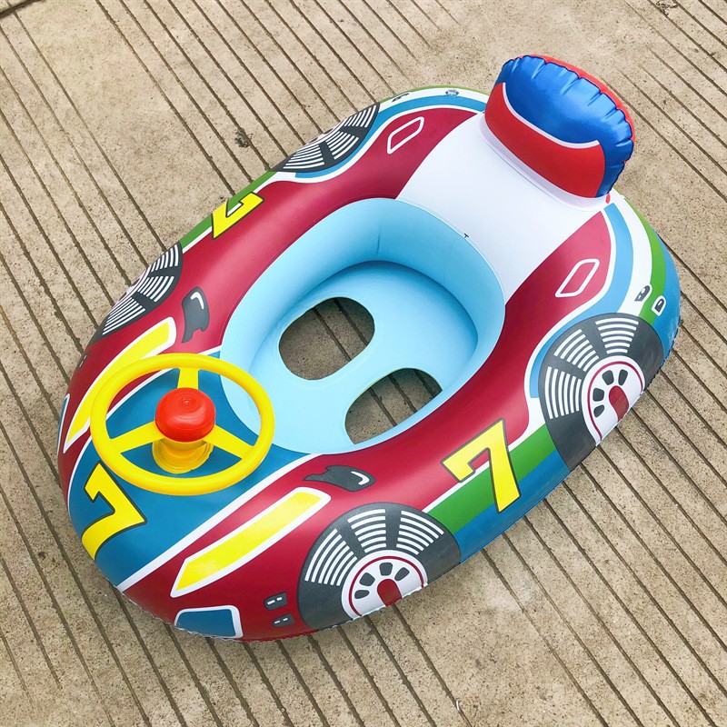 PVC Children's Sun Shade Pedestal Ring Swimming Ring Steering Wheel Car Boat Seat Ring Inflatable Thickened Water Boat with Handle