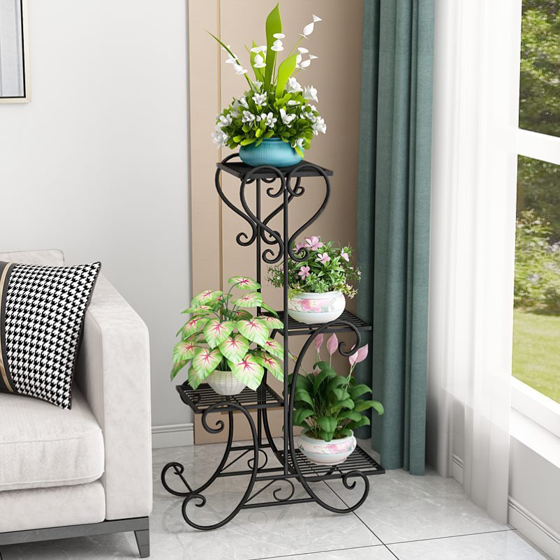 European-Style Iron Multi-Layer Flower Stand Green Dill and Bracketplant Balcony Flower Rack Floor Living Room Interior Floor Flower Pot Storage Rack