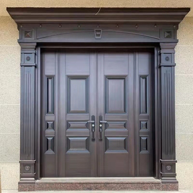 门农村别墅大门双开门锌合金乡村自建房入户家用进户仿铜门速卖通