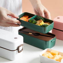 日式双层饭盒便当盒上班族女学生可微波炉加热分隔便携带餐盒套装
