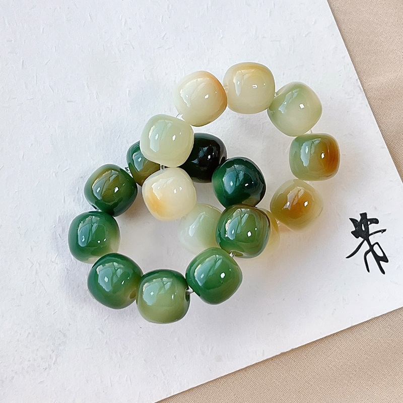 White Jade Bodhi Root Small Hand Toy Double Ring Bodhi Seed Pliable Temperament Buddha Beads Rosary Xiaohongshu Same Style Bracelet Wholesale