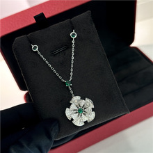 S925纯银 双层花朵花卉绿钻项链高碳钻闪钻贵气奢华彩钻彩宝项链