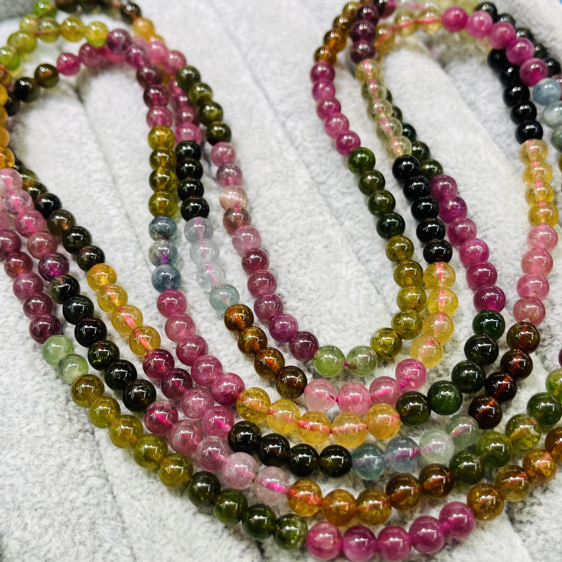 跑量款天然巴西碧玺三圈手链佛珠水晶宝石圆珠手链女款碧玺手饰