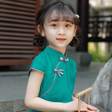 夏季新款旗袍女孩洋气中国风儿童汉服纯色轻薄复古连衣裙夏季女童