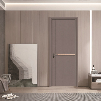 全实木门卧室门纯实木门室内门新中式极简房间门烤漆红胡桃原木门