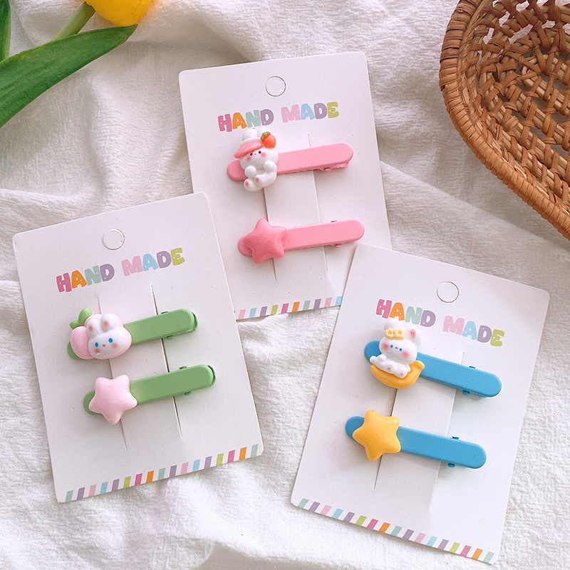 2 Sweet Dopamine Colored Rabbits XINGX Bobby Pin Press Clip Side Bang Clip Children Girls' Hair Accessories