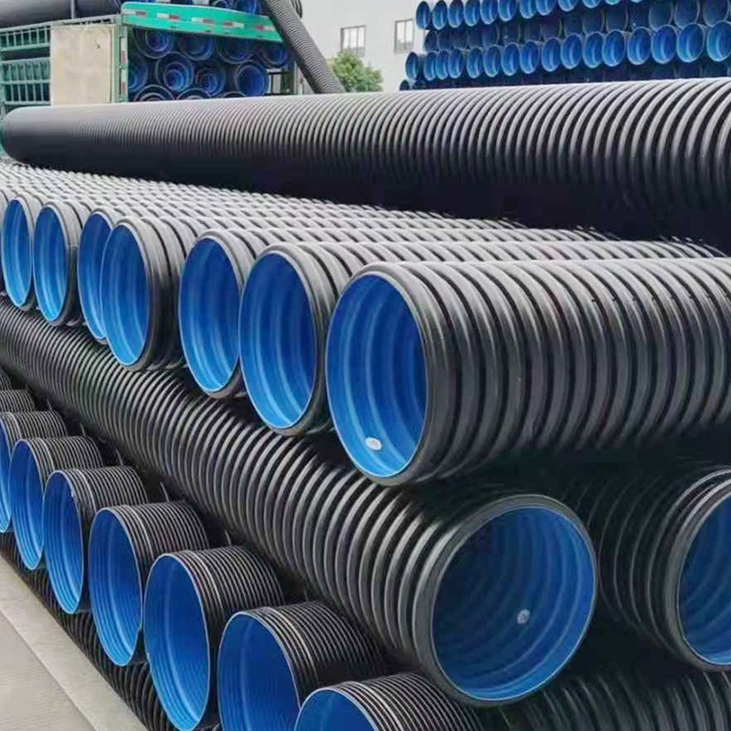 中财 hdpe双壁波纹管城市建筑排水排污管 pe双壁波纹管材