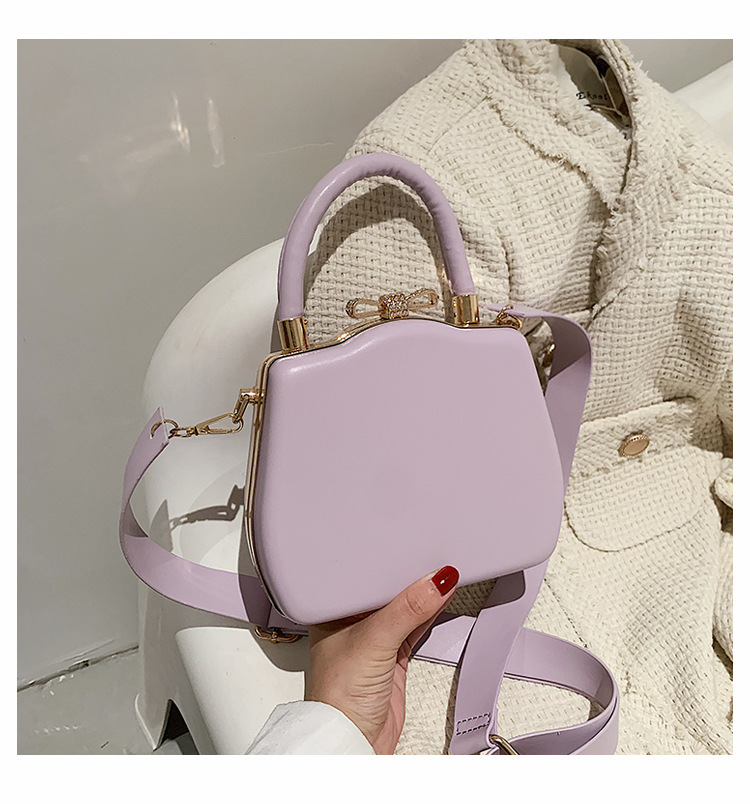 Cross-Border Women's Bag Colorful Hand Bag Pu2023 New Korean Style Portable Crossbody Shoulder Bow Box Bag