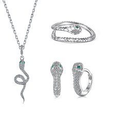 S925银蛇形三件套装小众蛇头设时尚耳环戒指项链欧美跨境外贸流行