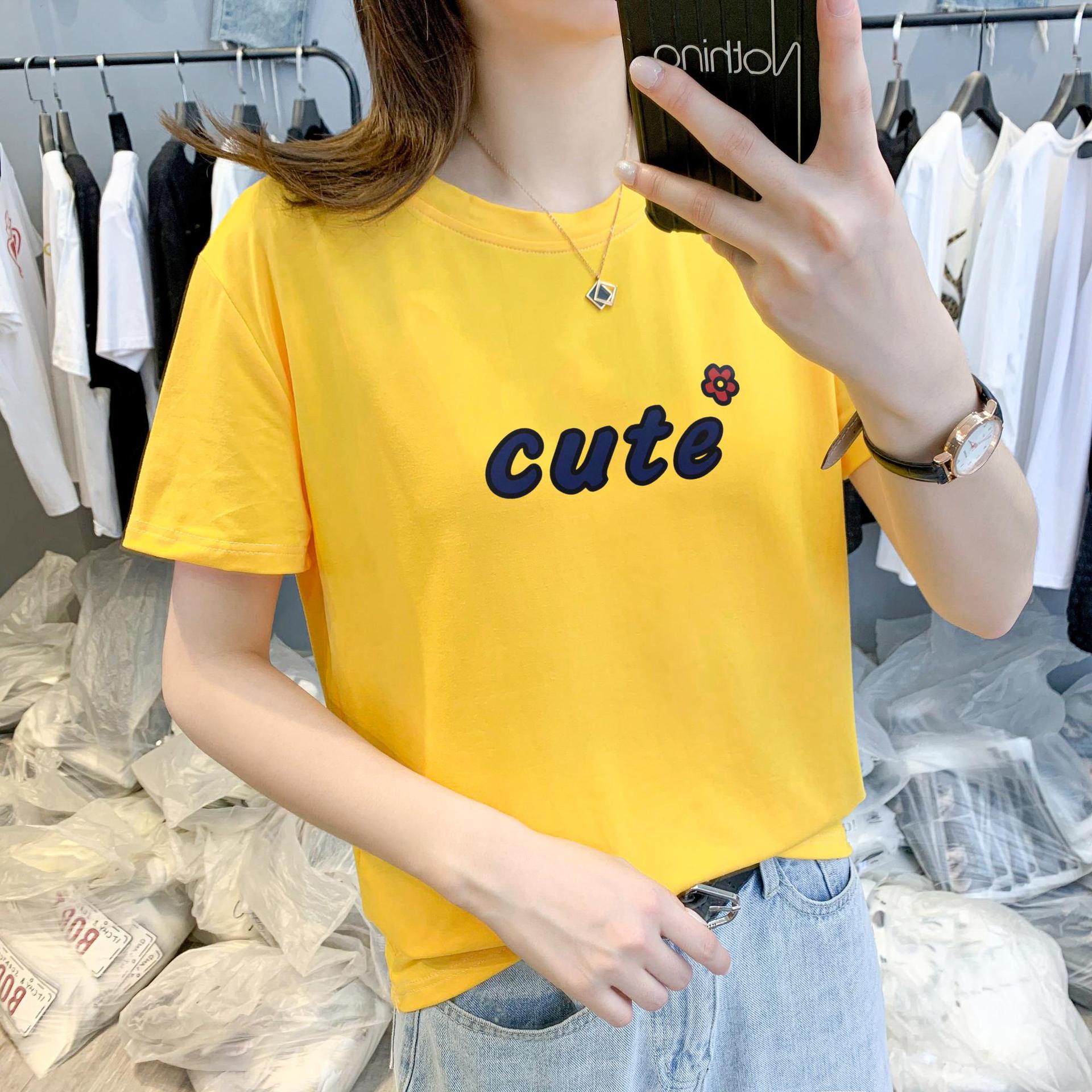 Short-Sleeved Women's Summer New Super Popular Chic Elegant All-Match Top Women's Letter Printed Avocado Green T-shirt Ins Fashion