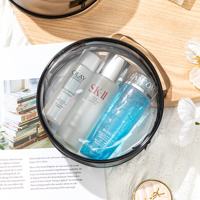 pvc透明化妆包手提圆形出差旅行便携化妆收纳袋多功能防水洗漱包