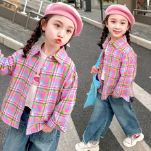 女童库洛米格子衬衫2024春季新款洋气时髦儿童装女宝宝卡通衬上衣