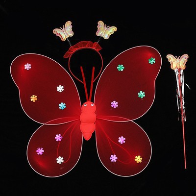 Light-Emitting Butterfly Wings Little Girl's Back Decoration Children's Flash Toy Wonderful Fairy Magic Stick FARCENT Three-Piece Set