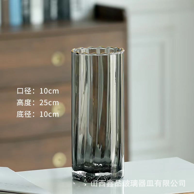 Light Luxury and Simplicity Phnom Penh Straight Glass Bottle Transparent Glass Vase Hydroponic Rich Bamboo Rose Flower Vase Wholesale