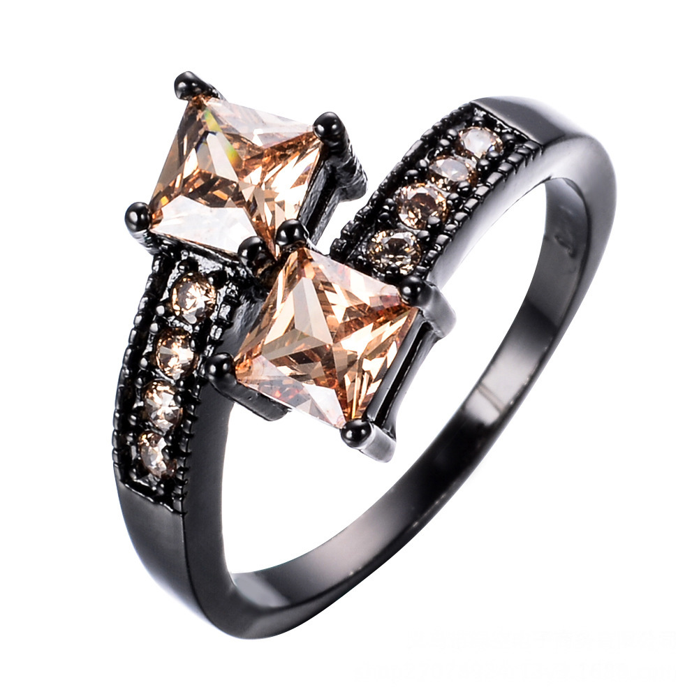 欣橙跨境电商爆款黑金四爪宝蓝色双钻戒指饰品欧美时尚配饰