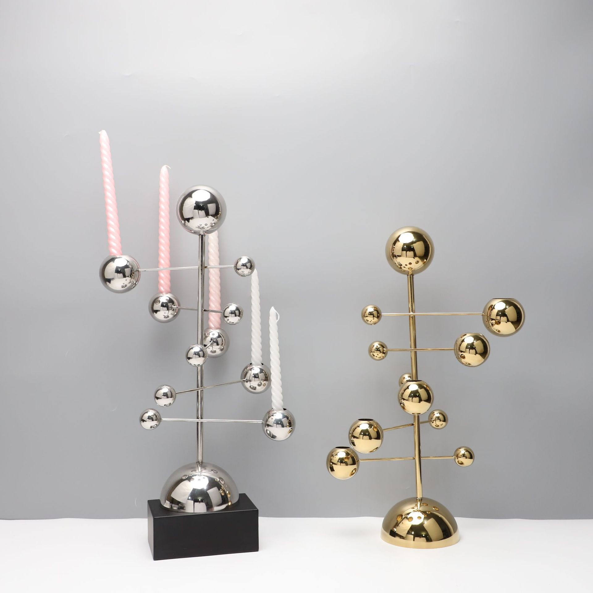 现代简约大理石金属异形烛台样板房卧室书房客厅餐厅桌面软装摆件