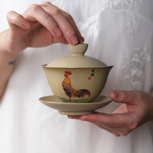 盖碗三才大号陶瓷泡茶碗功夫茶具茶杯家用复古泡茶器粗陶盖碗